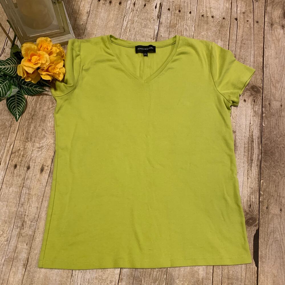 Jones New York JNY Cap Sleeve T-Shirt-Womens Chartreuse Green Solid Large Casual